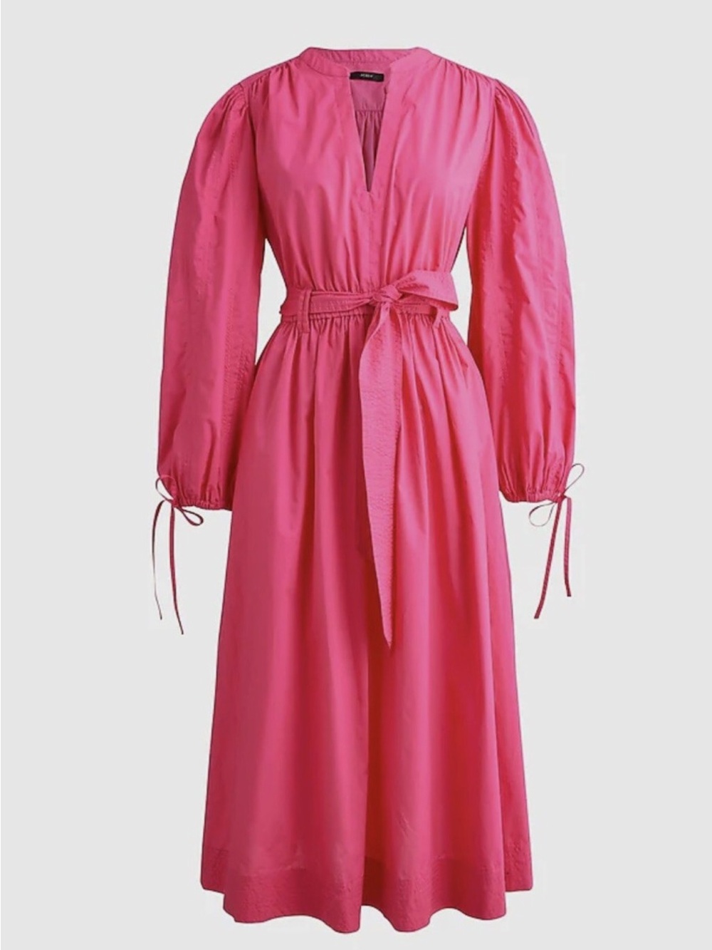 J. Crew Hot Pink Tie-Waist Long Sleeve Midi Dress